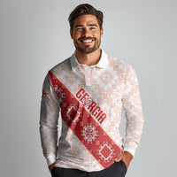 Custom Georgia Rugby 2026 Long Sleeve Polo Shirt Georgian Folk Pattern