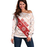 Custom Georgia Rugby 2026 Off Shoulder Sweater Georgian Folk Pattern