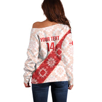 Custom Georgia Rugby 2026 Off Shoulder Sweater Georgian Folk Pattern