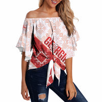 Custom Georgia Rugby 2026 Off Shoulder Wrap Waist Top Georgian Folk Pattern