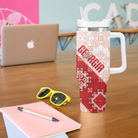 Custom Georgia Rugby 2026 Tumbler With Handle Georgian Folk Pattern