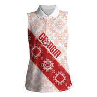 Custom Georgia Rugby 2026 Women Sleeveless Polo Shirt Georgian Folk Pattern