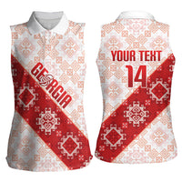 Custom Georgia Rugby 2026 Women Sleeveless Polo Shirt Georgian Folk Pattern