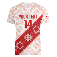 Custom Georgia Rugby 2026 Women V-Neck T-Shirt Georgian Folk Pattern