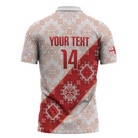 Custom Georgia Rugby 2026 Zipper Polo Shirt Georgian Folk Pattern