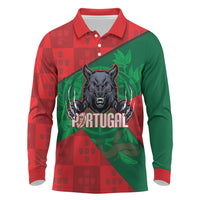 Custom Portugal Rugby 2026 Long Sleeve Polo Shirt Os Lobos Wolf Mascot
