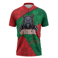Custom Portugal Rugby 2026 Zipper Polo Shirt Os Lobos Wolf Mascot