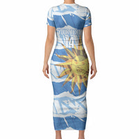 Custom Uruguay Rugby 2026 Short Sleeve Bodycon Dress Sun Of May and Lapwing