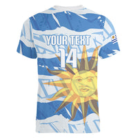 Custom Uruguay Rugby 2026 Women V-Neck T-Shirt Sun Of May and Lapwing