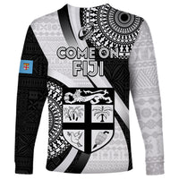Fiji Rugby Long Sleeve Shirt World Cup 2023 Go Champions Fijian Tapa Black Version - Wonder Print Shop