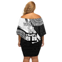 Custom Fiji Rugby Off Shoulder Short Dress World Cup 2023 Go Champions Fijian Tapa Black Version - Wonder Print Shop