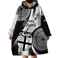 Custom Fiji Rugby Wearable Blanket Hoodie World Cup 2023 Go Champions Fijian Tapa Black Version - Wonder Print Shop