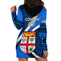 Fiji Rugby Hoodie Dress World Cup 2023 Go Champions Fijian Tapa Blue Version - Wonder Print Shop