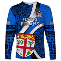 Fiji Rugby Long Sleeve Shirt World Cup 2023 Go Champions Fijian Tapa Blue Version - Wonder Print Shop