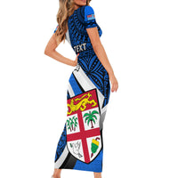 Custom Fiji Rugby Short Sleeve Bodycon Dress World Cup 2023 Go Champions Fijian Tapa Blue Version - Wonder Print Shop