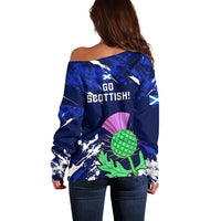 Scotland Rugby Off Shoulder Sweater World Cup 2023 Go Scottish Thistle Grunge Style - Wonder Print Shop