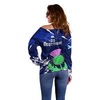 Scotland Rugby Off Shoulder Sweater World Cup 2023 Go Scottish Thistle Grunge Style - Wonder Print Shop