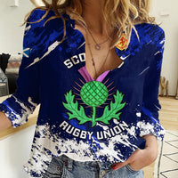 Scotland Rugby Women Casual Shirt World Cup 2023 Go Scottish Thistle Grunge Style - Wonder Print Shop