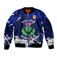 Custom Scotland Rugby Sleeve Zip Bomber Jacket World Cup 2023 Go Scottish Thistle Grunge Style - Wonder Print Shop