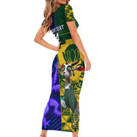 Custom South Africa And Scotland Rugby Family Matching Short Sleeve Bodycon Dress and Hawaiian Shirt Springboks Thistle Together - Wonder Print Shop