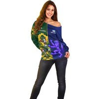 Custom South Africa And Scotland Rugby Off Shoulder Sweater Springboks Thistle Together - Wonder Print Shop