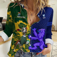 Custom South Africa And Scotland Rugby Women Casual Shirt Springboks Thistle Together - Wonder Print Shop