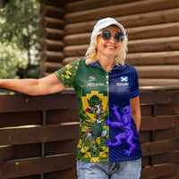 Custom South Africa And Scotland Rugby Women Polo Shirt Springboks Thistle Together - Wonder Print Shop