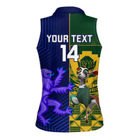 Custom South Africa And Scotland Rugby Women Sleeveless Polo Shirt Springboks Thistle Together - Wonder Print Shop