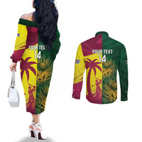 South Africa West Indies Cricket Custom Couples Matching Off The Shoulder Long Sleeve Dress and Long Sleeve Button Shirt Proteas Windies Together - Wonder Print Shop