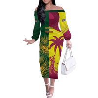 South Africa West Indies Cricket Custom Off The Shoulder Long Sleeve Dress Proteas Windies Together - Wonder Print Shop