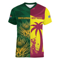 South Africa West Indies Cricket Custom Women V-Neck T-Shirt Proteas Windies Together - Wonder Print Shop