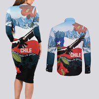 Chile Fiestas Patrias Couples Matching Long Sleeve Bodycon Dress and Long Sleeve Button Shirt Andean Condor Andes Mountains - Wonder Print Shop