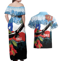 Chile Fiestas Patrias Couples Matching Off Shoulder Maxi Dress and Hawaiian Shirt Andean Condor Andes Mountains - Wonder Print Shop