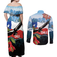 Chile Fiestas Patrias Couples Matching Off Shoulder Maxi Dress and Long Sleeve Button Shirt Andean Condor Andes Mountains - Wonder Print Shop