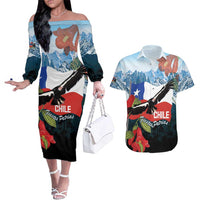 Chile Fiestas Patrias Couples Matching Off The Shoulder Long Sleeve Dress and Hawaiian Shirt Andean Condor Andes Mountains - Wonder Print Shop