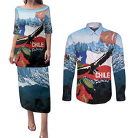 Chile Fiestas Patrias Couples Matching Puletasi and Long Sleeve Button Shirt Andean Condor Andes Mountains - Wonder Print Shop