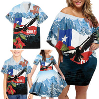 Chile Fiestas Patrias Family Matching Off Shoulder Short Dress and Hawaiian Shirt Andean Condor Andes Mountains - Wonder Print Shop
