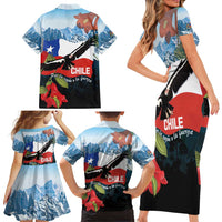 Chile Fiestas Patrias Family Matching Short Sleeve Bodycon Dress and Hawaiian Shirt Andean Condor Andes Mountains - Wonder Print Shop