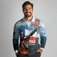Chile Fiestas Patrias Long Sleeve Polo Shirt Andean Condor Andes Mountains - Wonder Print Shop