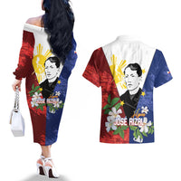 Philippines Rizal Day Couples Matching Off The Shoulder Long Sleeve Dress and Hawaiian Shirt Filipino Sampaguita Grunge Style - Wonder Print Shop