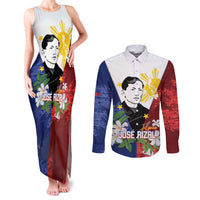 Philippines Rizal Day Couples Matching Tank Maxi Dress and Long Sleeve Button Shirt Filipino Sampaguita Grunge Style - Wonder Print Shop