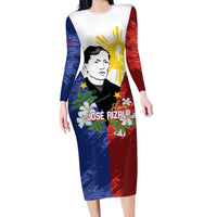 Philippines Rizal Day Long Sleeve Bodycon Dress Filipino Sampaguita Grunge Style - Wonder Print Shop