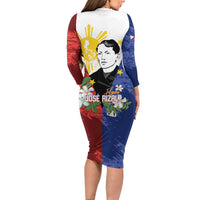 Philippines Rizal Day Long Sleeve Bodycon Dress Filipino Sampaguita Grunge Style - Wonder Print Shop