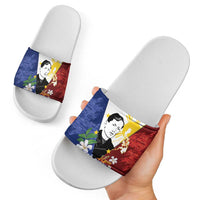 Philippines Rizal Day Slide Sandals Filipino Sampaguita Grunge Style - Wonder Print Shop