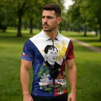 Philippines Rizal Day Zipper Polo Shirt Filipino Sampaguita Grunge Style - Wonder Print Shop