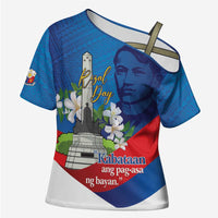 Philippines Rizal Day Cross Shoulder Shirt Filipino Motto Stella Polynesian Pattern - Wonder Print Shop