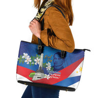 Philippines Rizal Day Leather Tote Bag Filipino Motto Stella Polynesian Pattern - Wonder Print Shop