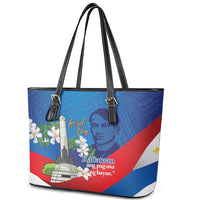 Philippines Rizal Day Leather Tote Bag Filipino Motto Stella Polynesian Pattern - Wonder Print Shop