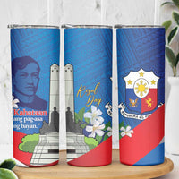 Philippines Rizal Day Skinny Tumbler Filipino Motto Stella Polynesian Pattern - Wonder Print Shop