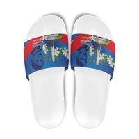 Philippines Rizal Day Slide Sandals Filipino Motto Stella Polynesian Pattern - Wonder Print Shop